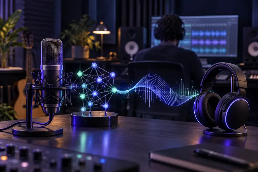 Illustration representing an AI voice-generation route